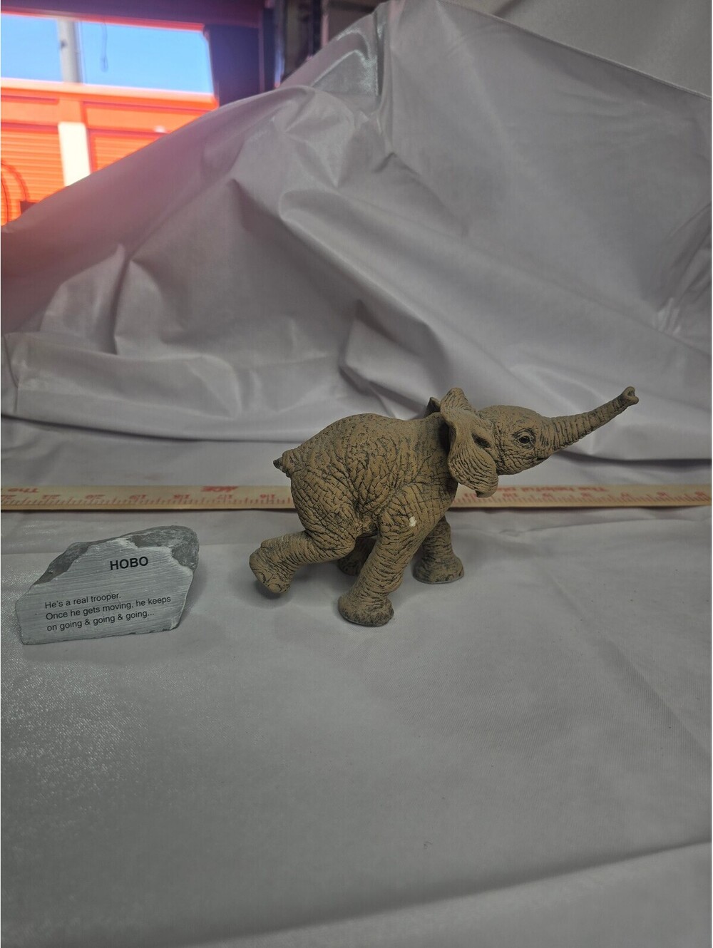 Hobo Elephant Figurine with Inspirational Rock